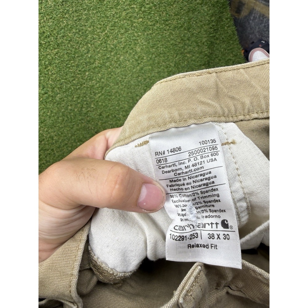 Carhartt Carpenter Pants Mens 38x30 Relaxed Fit Khaki Workwear Tan 102291-253 - Picture 4 of 12
